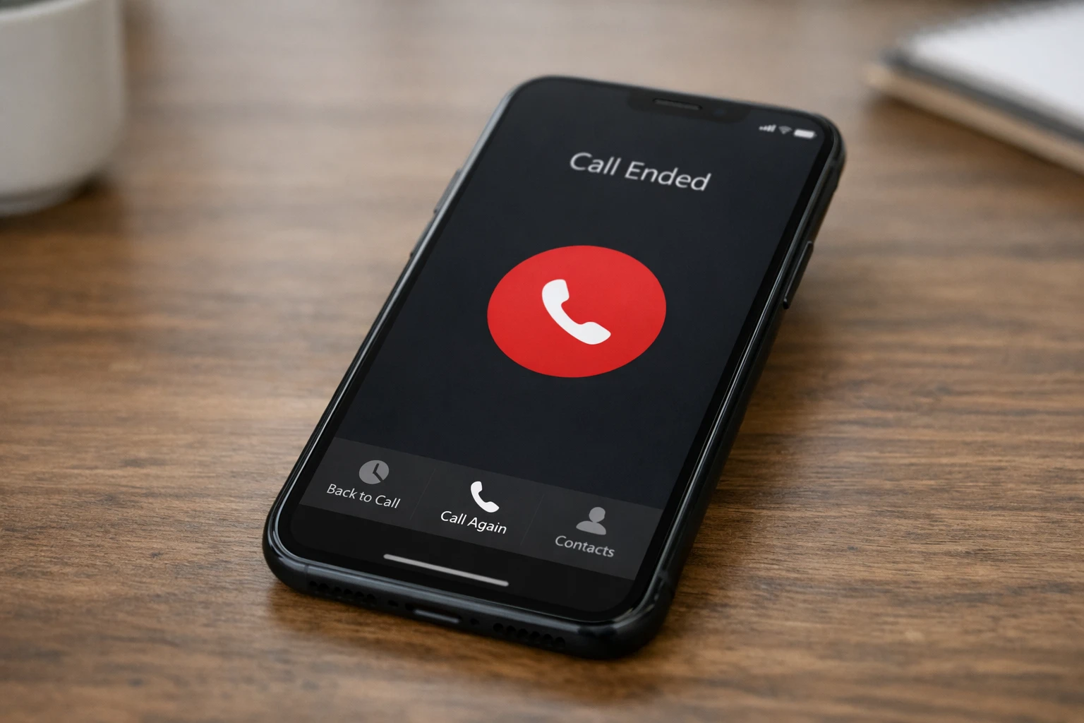 Phone hang up issue shown on a smartphone call ended screen