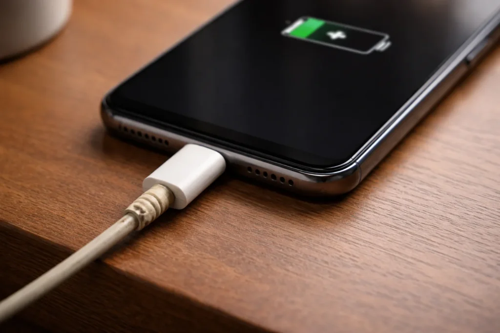 Worn charging cable causing phones charge slowly even with a fast charger.