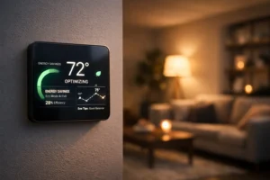 smart home thermostat optimizing energy usage to reduce electricity bills in a modern connected home